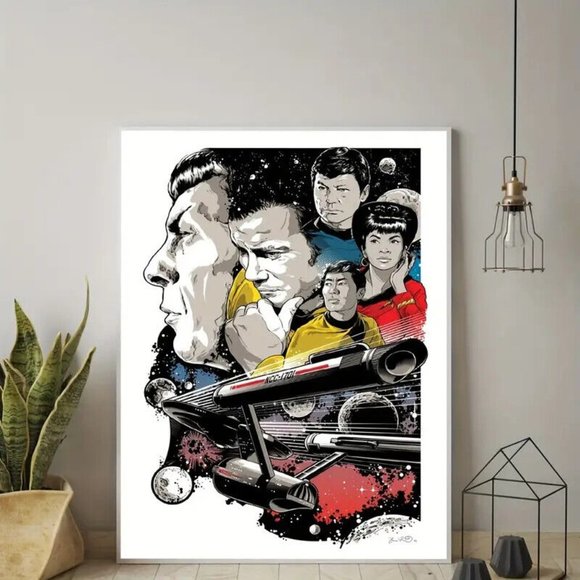 Star Trek TOS Bridge Crew & the USS Enterprise NCC-1701 Canvas Art Poster 24x16" - Picture 2 of 10